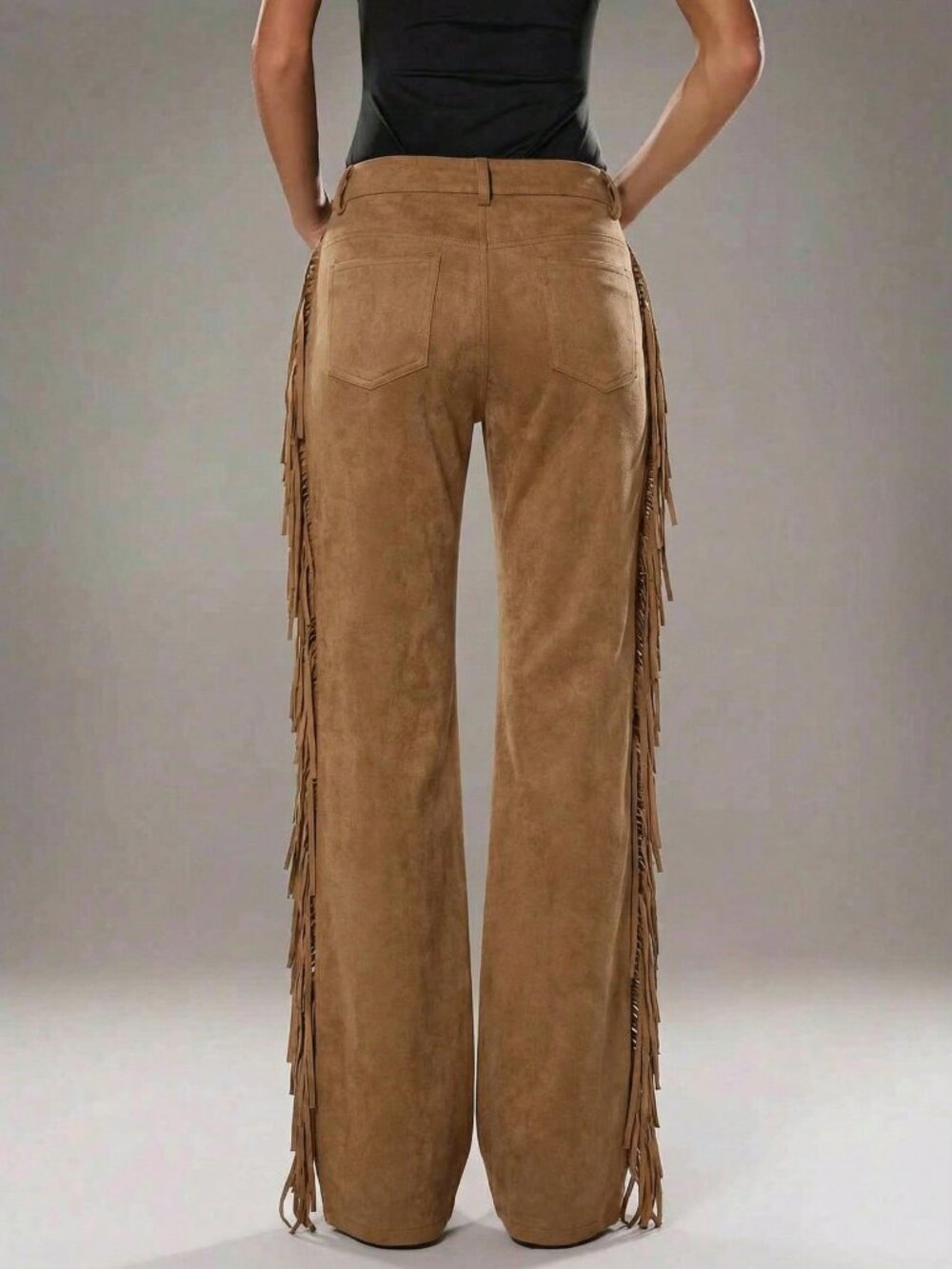 Brown Casual Women's Flare Leg Pants With Side Fringe Detail - Picture 2 of 5